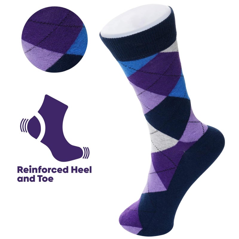 Alpine Swiss Mens Dress Socks 6 Pair Crew Sock Cotton Dress Socks for Men Solid Ribbed Argyle Pattern Multicolor Fun Designs Weekend Pack - Image 5